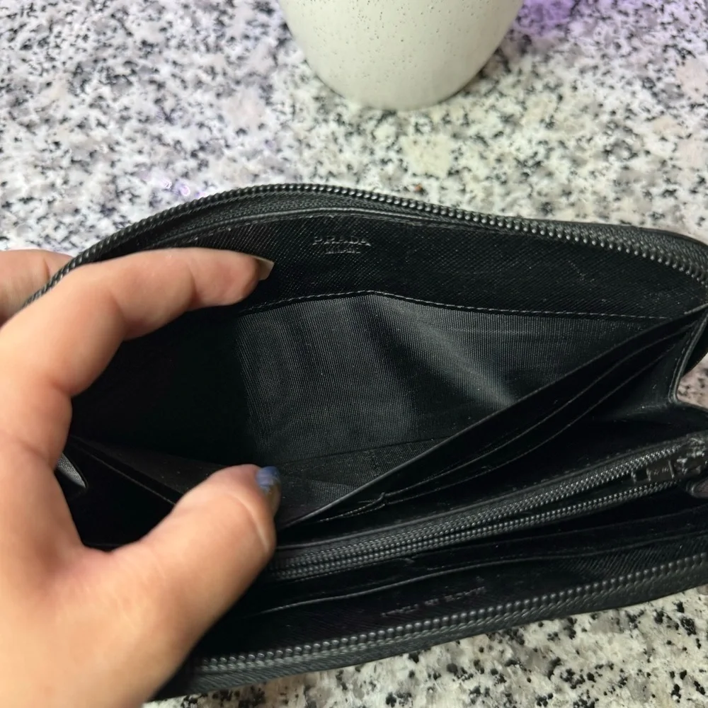 Prada | Black Zip Around Wallet Saffiano Leather Long